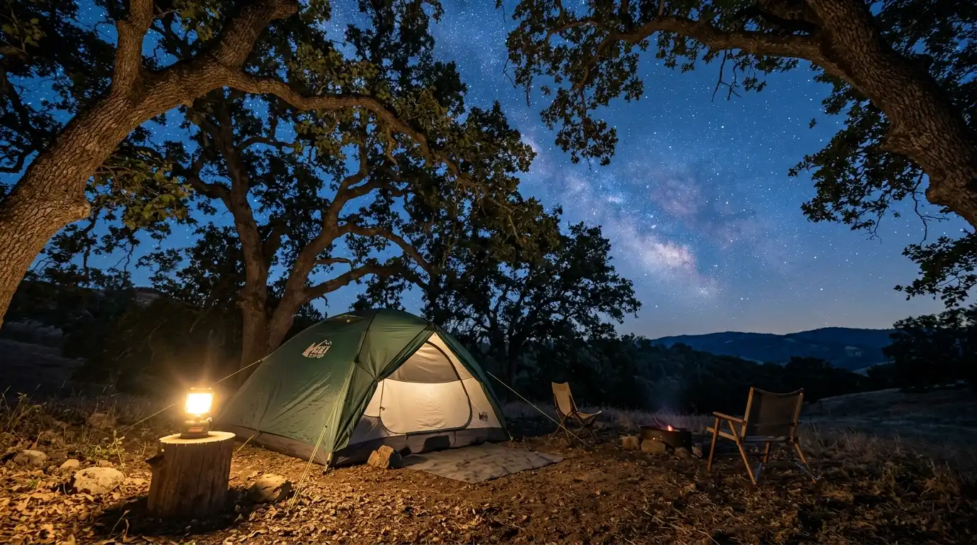 campsite with pitched tent