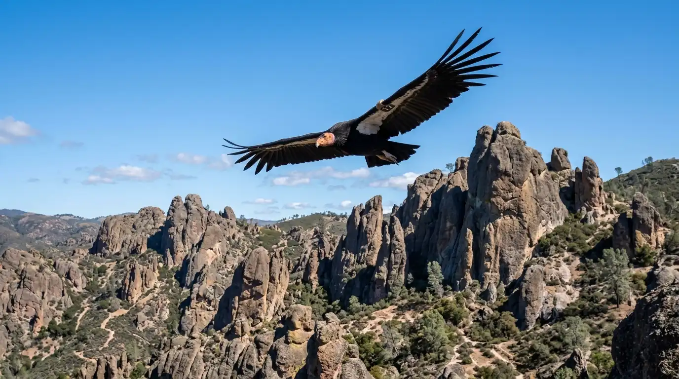 condor soaring above rock spires
