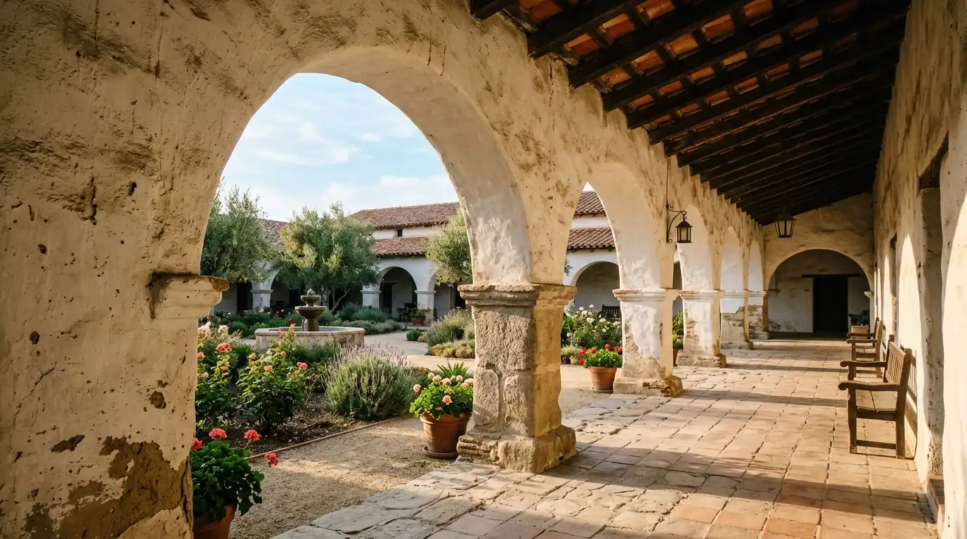 historic arches and adobe walls