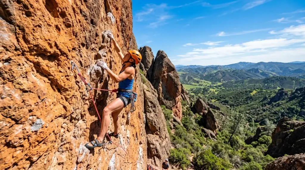 rock climber scaling volcanic