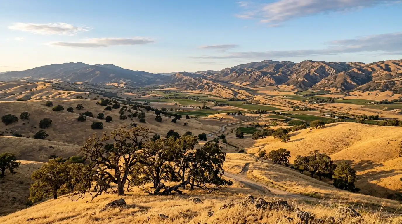 rolling hills with oak trees
