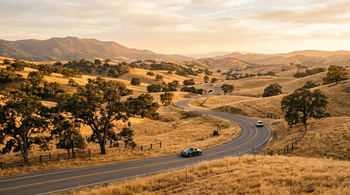 winding road through rolling hills