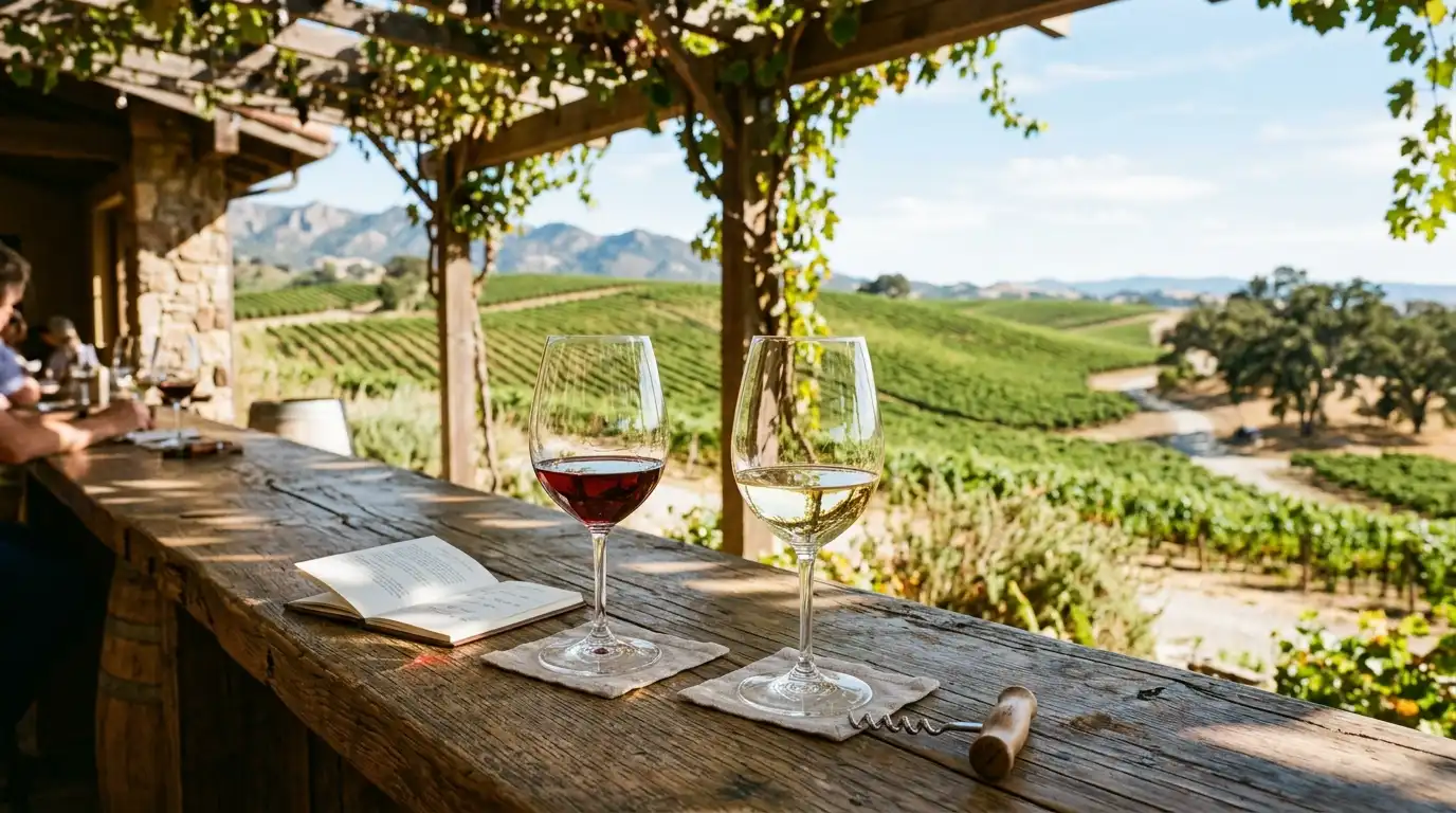 wine glasses on wooden bar